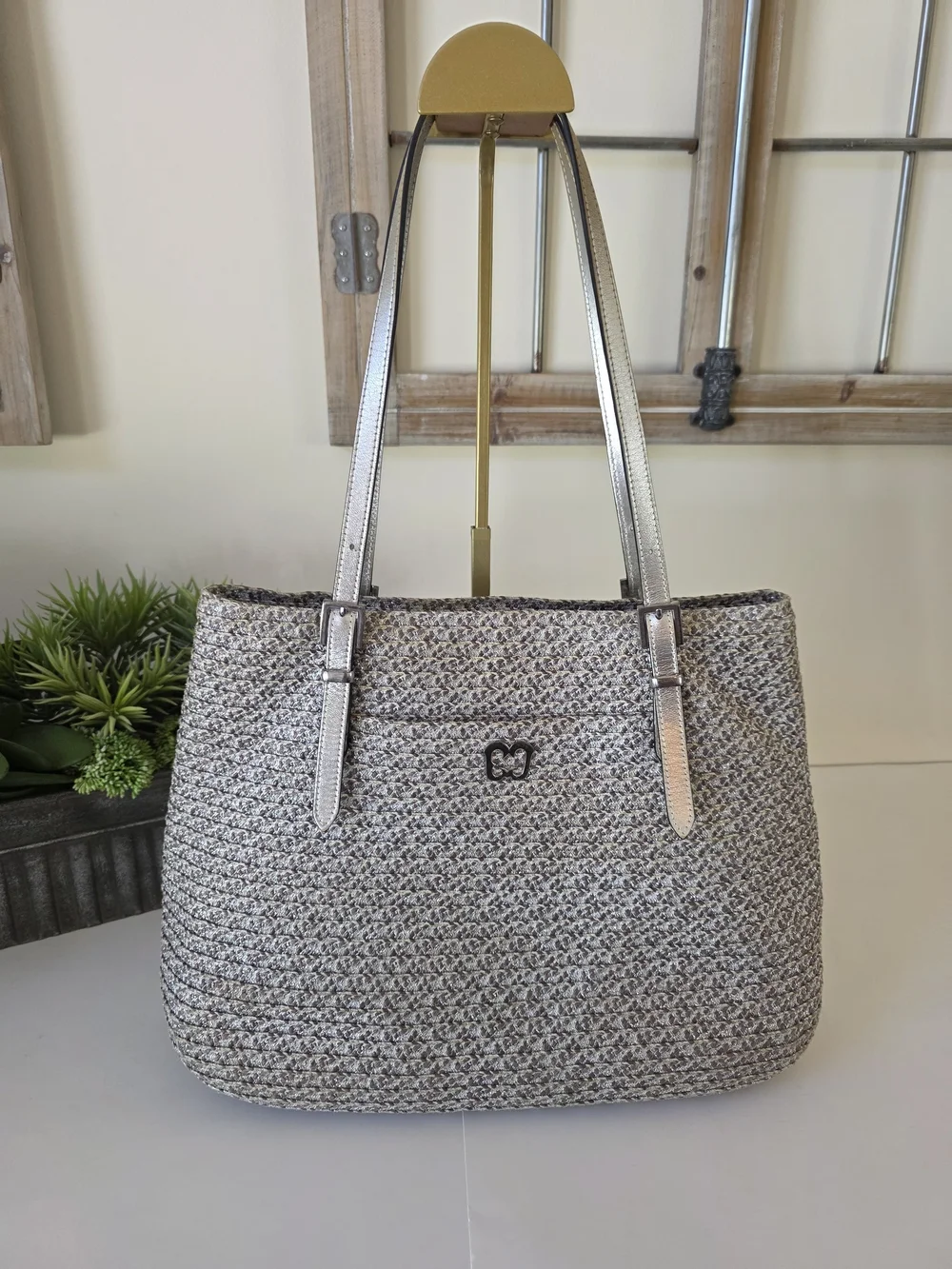 Eric Javitz Silver Metallic Woven Tote Bag Sustainable Recycled Fiber